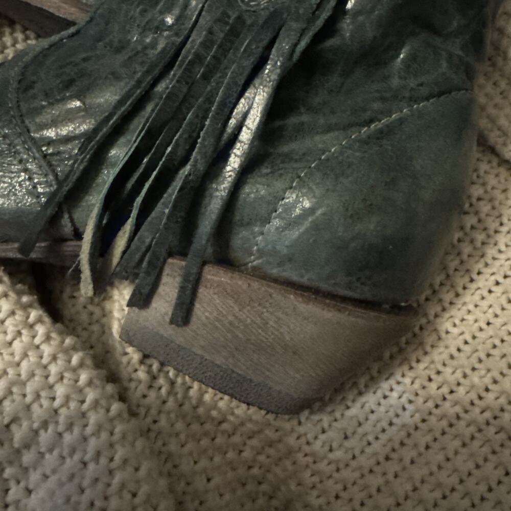 Ferrini Womens Fringe Leather Boots Booties Ankle Handcrafted Turquoise 6.5 NWT - Picture 4 of 9